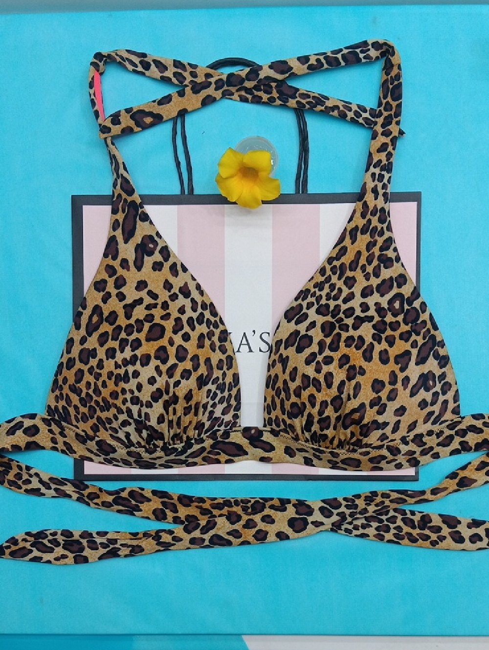 Victoria's Secret Leopard Print Triangle Bikini Top - Brown & Black Size L